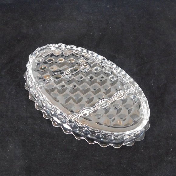 Fostoria American Clear 3-Part Dish Divided Oval Relish Candy Nut Cube Motif Vtg - Picture 8 of 8
